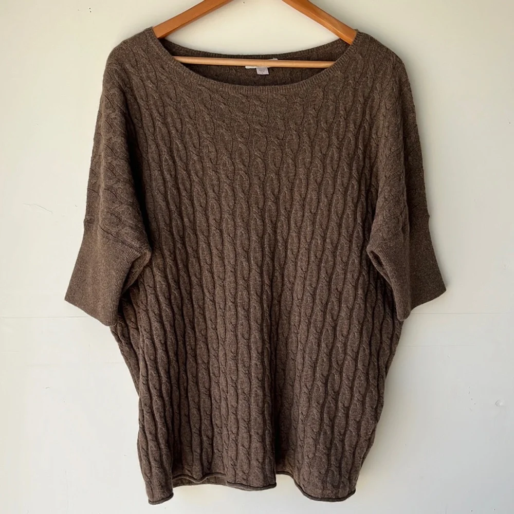 Garnet Hill 100% Cashmere Cable Knit Brown Sweater Size L - Picture 1 of 12